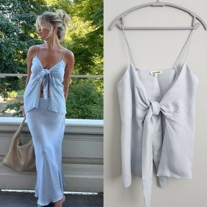 Djerf Avenue Tie Tank Top in Baby Blue - Size L